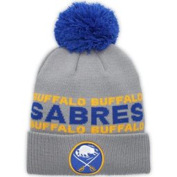 Herren adidas Buffalo Sabres Team Strickmütze mit Bündchen und Bommel, grau