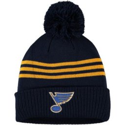 Herren adidas Navy St. Louis Blues Locker Room Drei-Streifen-Strickmütze mit Bündchen und Bommel