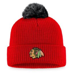 Herren Fanatics Branded Red Chicago Blackhawks Team Strickmütze mit Bündchen und Bommel