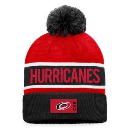 Carolina Hurricanes Authentic Pro Rink Strickmütze mit Bündchen von Fanatics Branded Black/Red für Herren mit Bommel