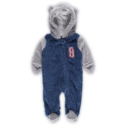 Newborn and Infant Navy/Gray Boston Red Sox Game Nap Teddy Fleece Bunting Full-Zip Sleeper