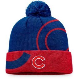 Herren Fanatics Branded Royal/Red Chicago Cubs Block Party Strickmütze mit Bündchen und Bommel