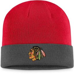 Fanatics Branded Charcoal/Red Chicago Blackhawks Team Strickmütze mit Bündchen für Herren