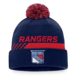 Fanatics Branded Navy/Red New York Rangers Authentic Pro Team Locker Room Strickmütze mit Bündchen für Herren mit Bommel