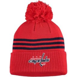 Herren adidas Red Washington Capitals Locker Room Drei-Streifen-Strickmütze mit Bündchen und Bommel