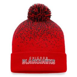 Herren Fanatics Branded Red Chicago Blackhawks Iconic Gradient Cuffed Knit Hat with Pom