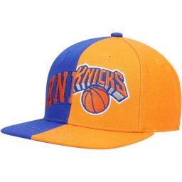 Mitchell & Ness New York Knicks Half and Half Snapback Hat für Herren, Royal/Orange
