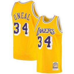 Herren Mitchell & Ness Shaquille O'Neal Gold Los Angeles Lakers 1996/97 Hardwood Classics Authentic Jersey