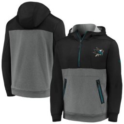 San Jose Sharks Authentic Pro Travel & Training Tech Hoodie mit halblangem Reißverschluss von Fanatics Branded Black/Heathered Grey für Herren