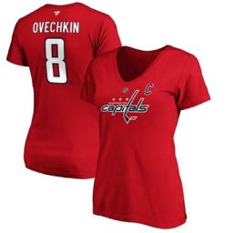 Alexander Ovechkin Red Washington Capitals Fanatics Branded Damen-T-Shirt mit V-Ausschnitt und authentischem Namen und Nummer