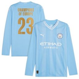 Manchester City Puma Home Shirt 2023-24 - Long Sleeve with Champions of Europe 23 printing