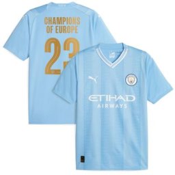 Manchester City Puma Home Shirt 2023-24 with Champions of Europe 23 printing