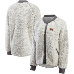 Damenbekleidung von Erin Andrews Charcoal Washington Commanders Sherpa Raglan Full-Snap-Jacke