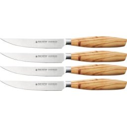 Felix Solingen Steakmesser (4 Stück), Chrom-Molybdän-Vanadium-Stahl, Griff aus Olivenholz