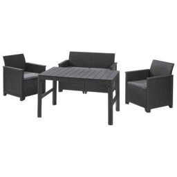 Siena Garden Gartenlounge-Set Amea, (4-tlg), Kunststoff graphit, Sitzkissen aus Polyester in grau