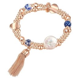 Lulu & Jane Armband Metall-Legierung Süßwasser-Zuchtperle in Roségold Armbänder & Armreife Damen