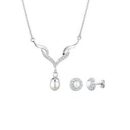 Elli Elli Schmuckset Perle Kristalle 925 Silber Schmuck-Set Damen