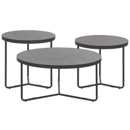 Couchtisch 3er Set Grau / Schwarz in Betonoptik MDF Tischplatte Metallgestell Rund Modern Industrielles Design