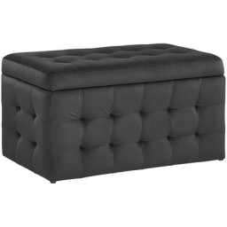 Hocker Schwarz Samt Rechteckig mit Stauraum Deckel Steppung Modern Sitzbank Bettbank Fußbank Fußhocker Schemel Schlafzimmer Wohnzimmer Flur