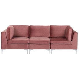 Sofa Rosa Polsterbezug aus Samtstoff 3-Sitzer Modulsofa mit Metallgestell Wohnzimmermöbel Modern Wohnzimmer Salon Wohnecke Sitzecke