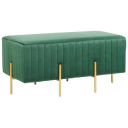Bank Sitzhocker Ottomane Grün/Gold Samtstoff Metallbeine Modern Elegant Glamour-Optik