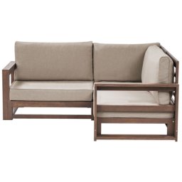 Lounge Sofa Dunkelbraun Akazienholz Auflagen Taupe 2-Sitzer Ecksofa Retro Landhaus Stil Terrasse Outdoor Balkon Außenbereich