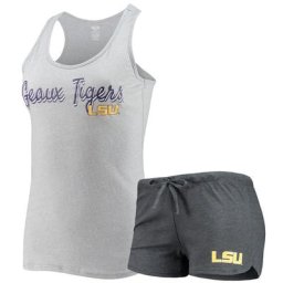 Damen-Schlafset „Concepts Sport“ in Heathered Grey/Charcoal mit Anker-Tanktop und Shorts von LSU Tigers
