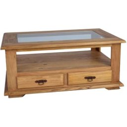 MiaMöbel Mexico Couchtisch - Glaseinlage Glas, Massivholz Pinie Landhaus Mexiko Möbel Mexikanisch