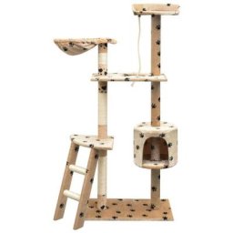 Katzen-Kratzbaum Sisal 150 cm Beige mit Pfoten-Aufdruck Vidaxl Beige