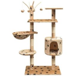 Katzen-Kratzbaum 125 cm Beige mit Pfoten-Aufdruck Vidaxl Beige