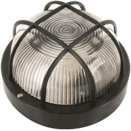 Kellerleuchte / Außenleuchte rund, schwarz mit Sicherheitsgitter, E27 max. 60W