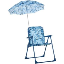 Outsunny - Kinder-Campingstuhl mit Sonnenschirm Strandstuhl klappbar für 1-3 Jahre Brau - Blau