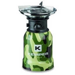 Camping Gaskocher Windschutz Piezo Zündung 190 g Kartusche Camouflage