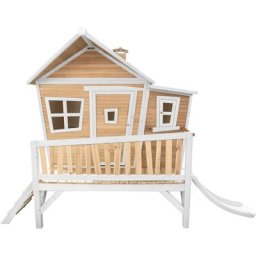 AXI Spielhaus Emma mit weißer Rutsche Stelzenhaus in Braun & Weiß aus FSC Holz für Kinder Spielturm