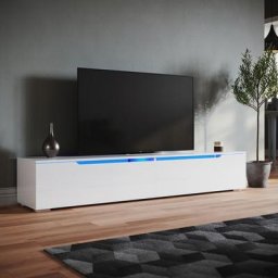 Moderner hochglänzender hängender TV-Schrank Fernsehtisch mit LED-Licht, TV-Möbel mit 2 Türen zur