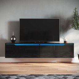 Moderner hochglänzender hängender TV-Schrank Fernsehtisch mit LED-Licht, TV-Möbel mit 2 Türen zur