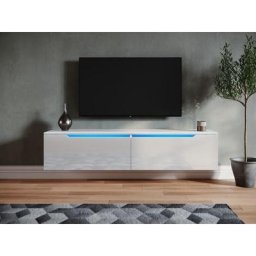 Moderner hochglänzender hängender TV-Schrank Fernsehtisch mit LED-Licht, TV-Möbel mit 2 Türen zur