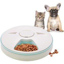 Automatischer Futterautomat für Katzen, Hunde, Kaninchen, Kleintiere, 6 Tabletts für Trocken- und
