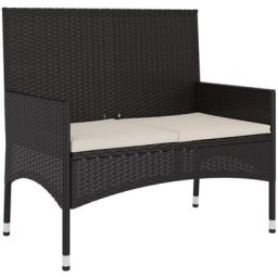 Gartenbank 2-Sitzer mit Kissen Schwarz Poly Rattan Vidaxl Schwarz