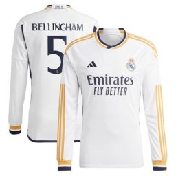 Real Madrid adidas Home Shirt 2023-24 - Long Sleeve with Bellingham 5 printing