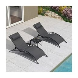 Xxl 2-er Set Sonnenliege,Aluminium Gartenliege mit Beistelltisch und Kopfkissen,Schnelltrocknende