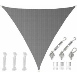 6x6x6 uv Sonnensegel Dreieckig Atmungsaktiv - Sonnenschutz Segel mit Befestigung - grau