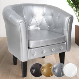 MIADOMODO® Chesterfield Sessel - aus Holz und Kunstleder, mit Kupfernieten und Rautenmuster,