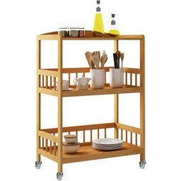 KS-ZC-05 Küchenwagen auf Rädern Aufbewahrung, Trolley Rack, Trolley Bamboo mit 3 Ablagen,