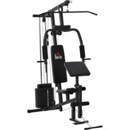HOMCOM Gym Kraftstation Fitnessstation Multigym Fitnesscenter Fitnessgerät inkl. Gewichten mit
