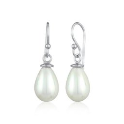 Nenalina Paar Ohrhänger Hänger Muschelkernperle Oval Klassisch 925 Silber