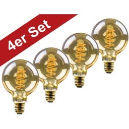 BLULAXA Vintage LED-Filament, E27, 4 St., Extra-Warmweiß, 4er-Set, Vintage Globe, 95 mm, gold, superwarmweis