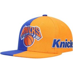 Herren Mitchell & Ness Blau/Orange New York Knicks Team Half and Half Snapback Hat