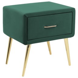 Nachttisch Grün Samt 38 x 46 x 49 cm mit Metallgestell Gold 1 Schublade Rechteckig Aufbewahrung Modern Glamourös Möbel für Schlafzimmer Flur