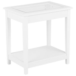 Beistelltisch Weiß Glas MDF Platte 40 x 57 cm Nachttisch Rechteckig Minimalistisch Sandinavisch